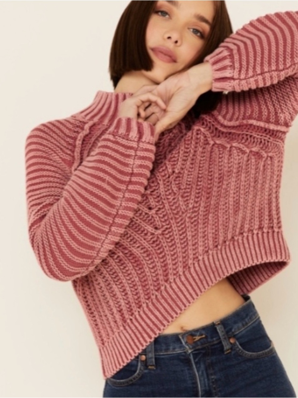 Free People Sweetheart Pullover Cropped Chunky Knit Sweater Small